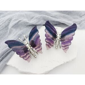 Rainbow Fluorite Butterfly Wings Crystal Carving